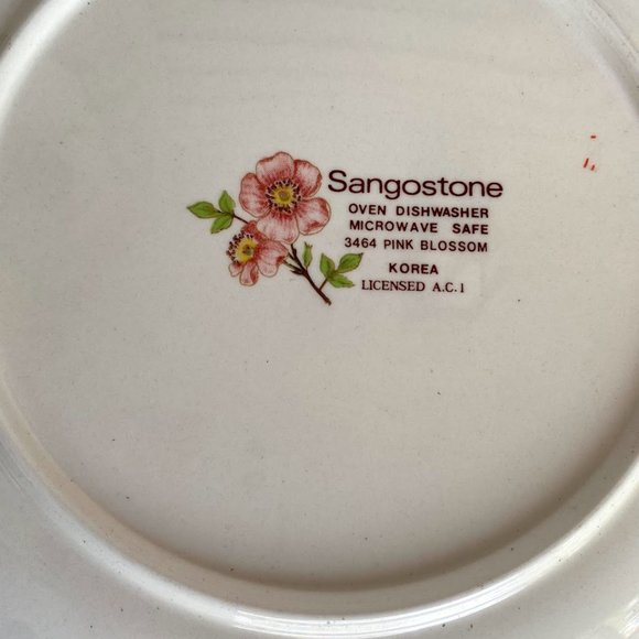 Sangostone Pink Blossom Dinner Plate - Set of 2, Pink Sakura Flowers, Tan Center - Picture 4 of 5